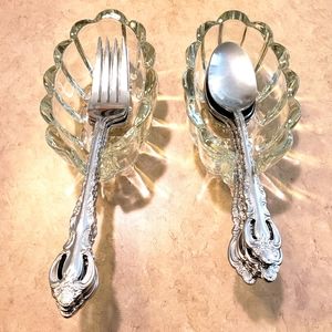 A pair of crystal fork and spoon holders